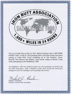 Saddlesore 1000 Certificate